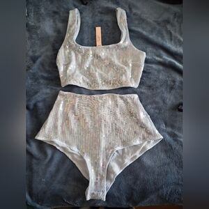 Victoria's Secret Iridescent Sequin Crop Top in Light Blue